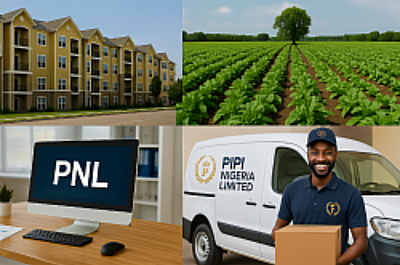 AI Generated Image Of PNL Capturing Our Four (4) Operating Sectors namely Real Estate, Technology, Logistics (Home Delivery), and Agro-allied Service